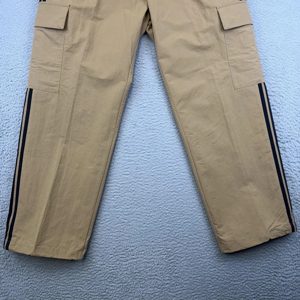 Adidas 3S Cargo Pants‎ Mens Medium Beige Originals Nylon Track Stripe Pockets